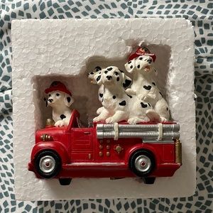 Antique Westland Dalmatian Firetruck Dogs Music Box - Plays “On the Road Again”